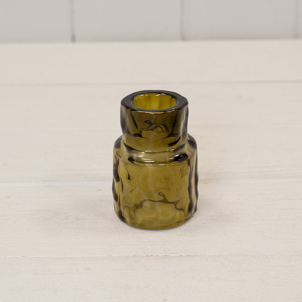 Small Olive Green Textured Candle Holder 4.8cm x 4.8cm x 6.8cm