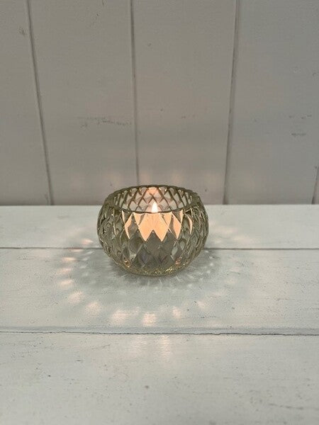 Smokey Brown Diamond Pattern Tealight Holder 7cm x 7cm x4.2cm